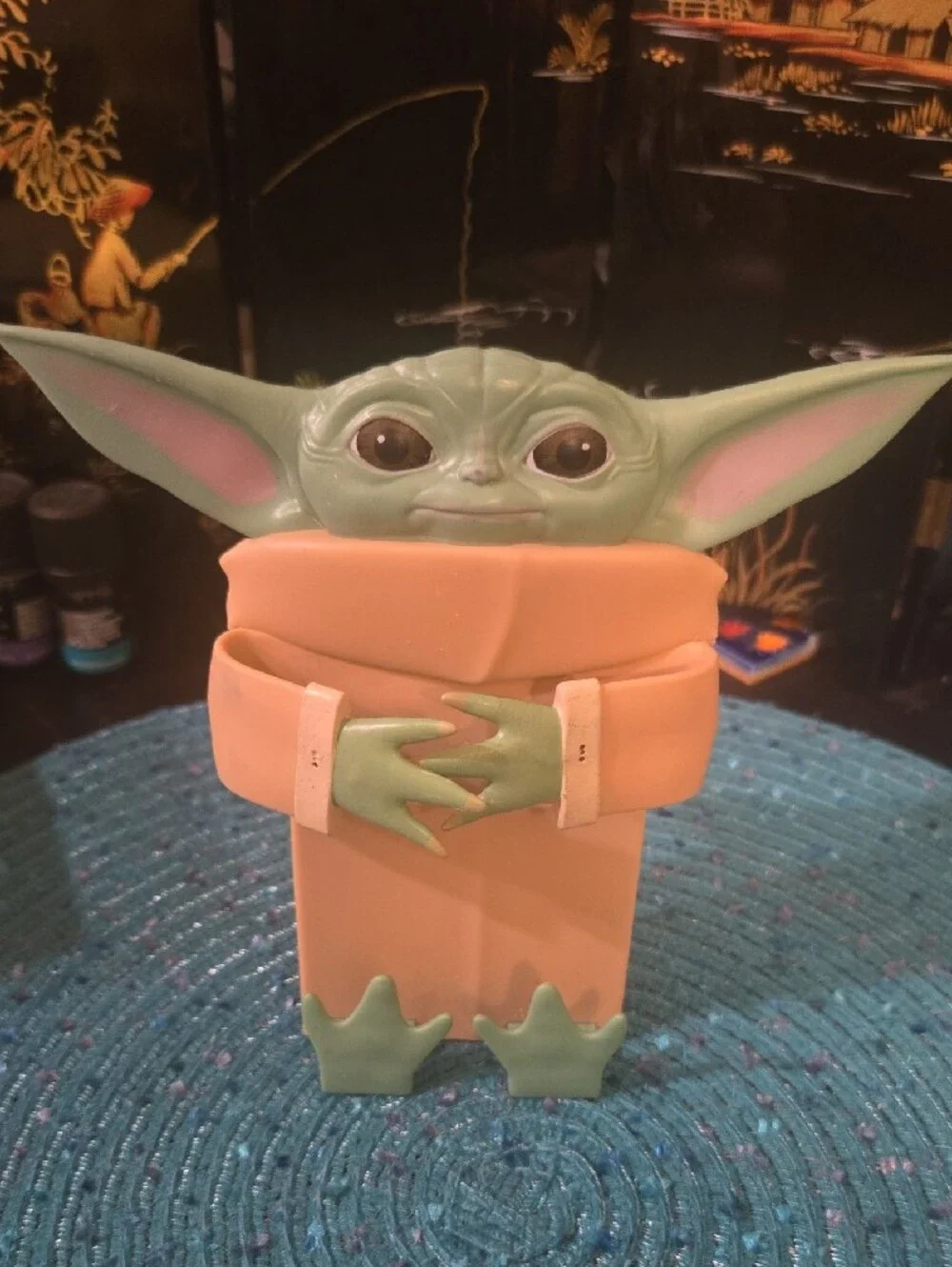 Cute Green Baby Yoda Phone Holder with Peach Robe